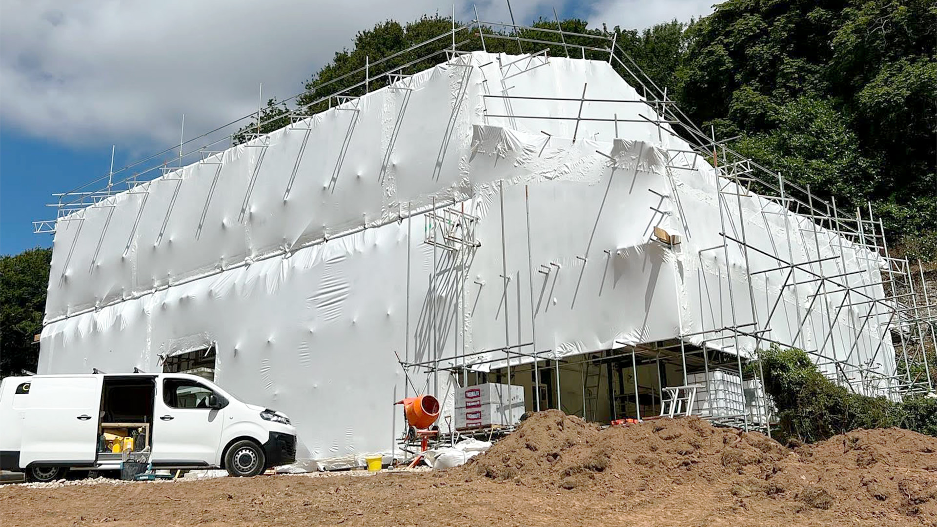 Foil wrapped construction site.